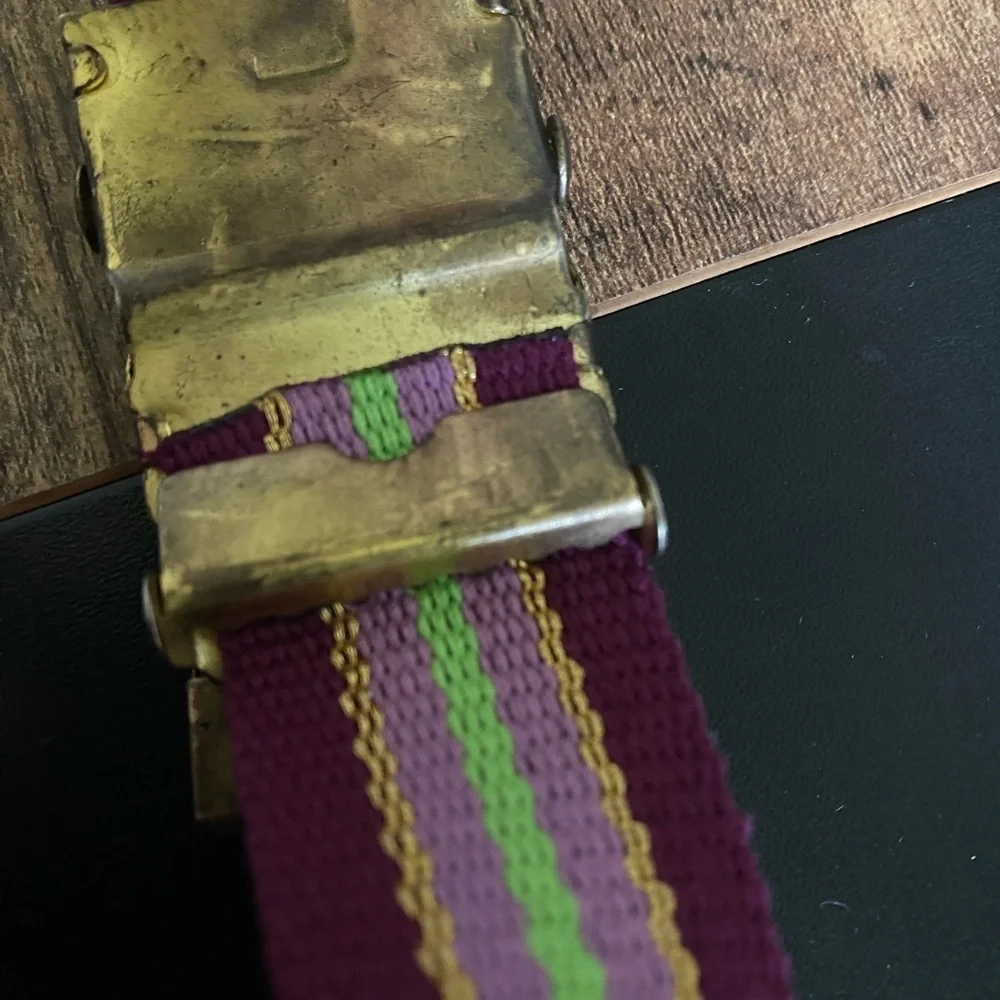 Vintage COOGI L Retro Purple Gold Metallic Cotton Adjustable Striped Belt 31”L